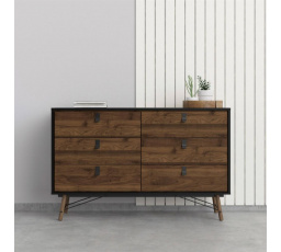 Komoda RAIN 6s, Čierny mat/Orech