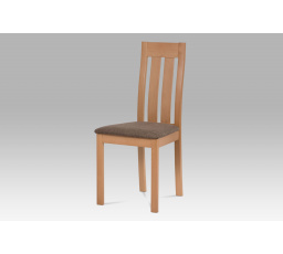 Jedálenská stolička, masívne bukové drevo, farba buk, hnedé látkové čalúnenie