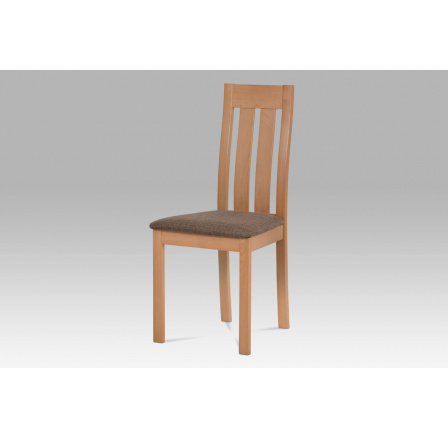 Jedálenská stolička, masívne bukové drevo, farba buk, hnedé látkové čalúnenie