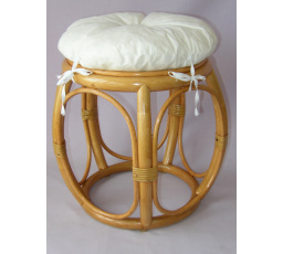 Ratanová taburetka široká medová polster biely