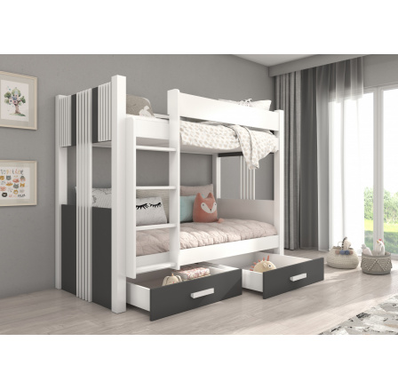 Dvojposchodová posteľ s matracom ARTA 200x90 Biela+Antracit