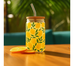 Pohár s viečkom a slamkou Soleo 530ml citróny