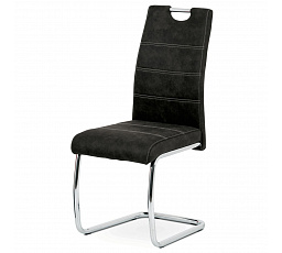 Jedálenská stolička, čalúnená čiernou látkou COWBOY vo vintage koži, kovové hojdacie kreslo