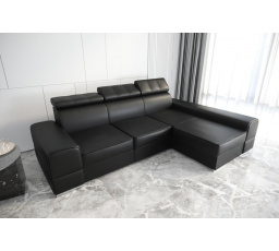 Rohová sedacia súprava ROYAL prírodná koža 295x185 - čierna koža, pravá