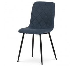 Jedálenská stolička, modrá látka, čierne kovové nohy
