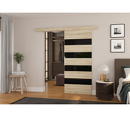 Posuvné dvere na stenu MILOU 96 Sonoma+Čierny Lacobel