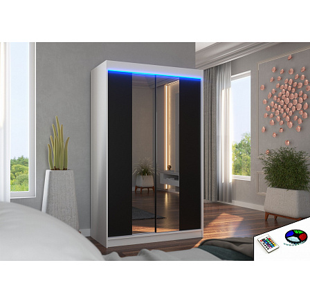 Posuvná skriňa so zrkadlom a LED osvetlením MARVIN 120 Biela+Čierna