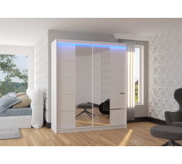 Posuvná skriňa so zrkadlom a LED osvetlením TRAVES 180 Biela+Biela