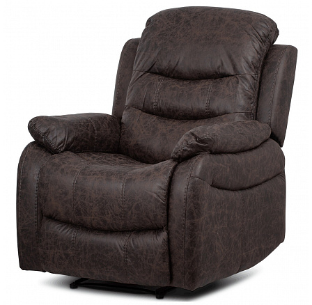 TV a relaxačné kreslo, manuálne polohovateľné, čalúnenie hnedá látka vo vintage dekore k