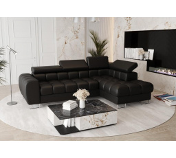 Rohová sedacia súprava ASPEN MINI prírodná koža 260x170 cm - čierna koža, pravá
