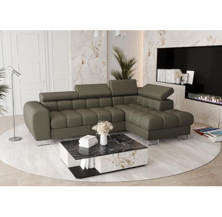 Rohová sedacia súprava ASPEN MINI prírodná koža 260x170 cm - pravá, Olivová koža