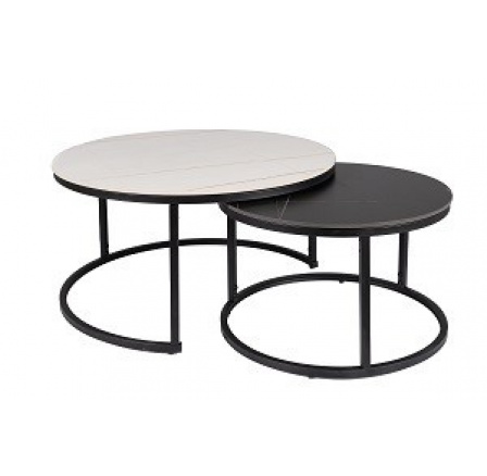 FERANTE B - konferenčný stolík okrúhly=sada 2 kusov, keramický efekt mramor/biela/čierna/čierna noha (FERRANTEBBCC=1 BALENIE) (S) (K150) NOVINKA