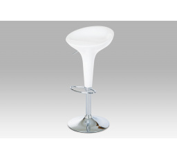 Barová stolička, biely plast, chrómová podstava, nastaviteľná výška