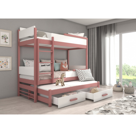 Poschodová posteľ s matracom QUEEN 180x80 Pink+White