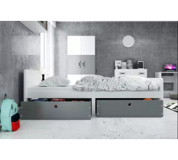 POSTEĽ PRE MLADÝCH AREK PRÍZEMNÝ RÁM BIELA ZÁSUVKA GRAFIT BEZ MATRACA 80 X 200 KPL