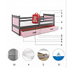 Detská posteľ RICO 90x190 cm so zásuvkou, s matracom, Grafit/Ružová