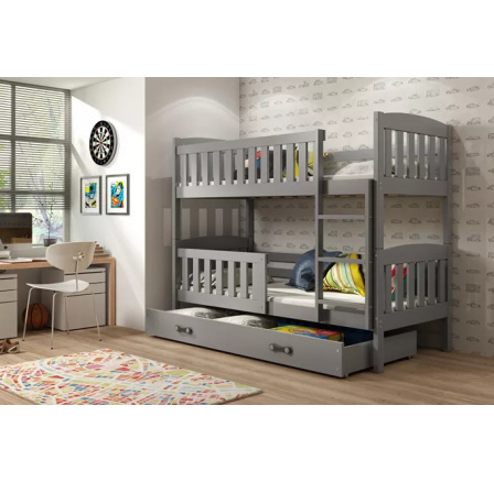 Detská poschodová posteľ KUBUS so zásuvkou 90x190 cm, vrátane matracov, Grafit/Grafit