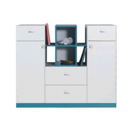 Komoda MOBI MO10, Biela Lux / Tyrkysová