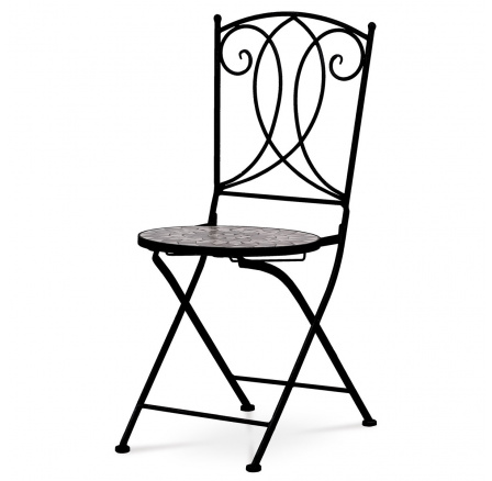 Záhradná stolička, keramická mozaika, kov, čierny lak (pre stôl JF2233)