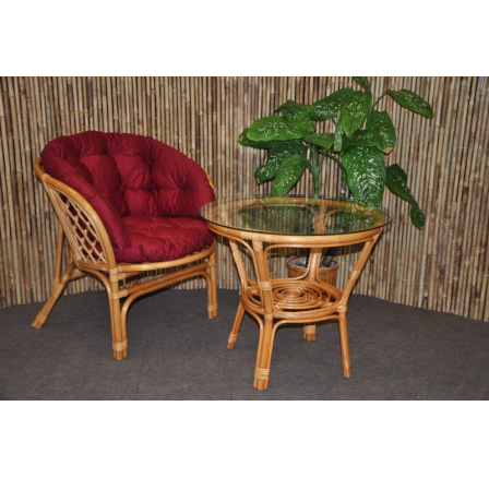 Ratanová sedacia súprava Bahama 1+1 med, vankúš bordovej farby MAXI