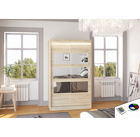 Posuvná skriňa so zrkadlom a LED osvetlením KOLORADO 120 Sonoma+Sonoma