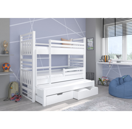 Trojposchodová posteľ s matracmi HIPPO 180x80 Biela Trojposchodová posteľ s matracmi HIPPO 180x80 Biela