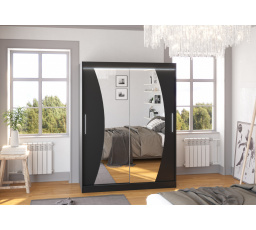 Šatní skriňa s posuvnými dverami, zrkadlom a LED osvetlením MODESTO 150 Čierna+Čierna