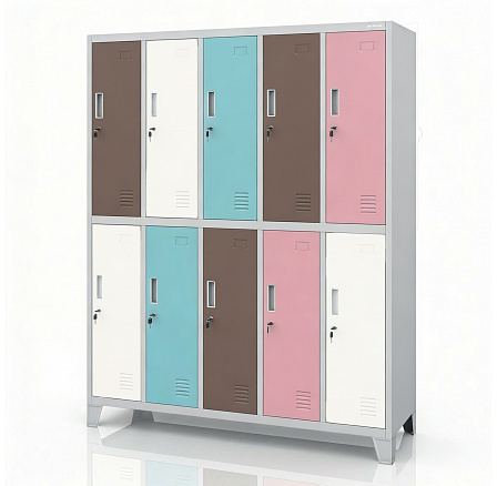 Šatníková skriňa BHP na oblečenie 10-dverová šedo-pastelová: BARTEK 1360 x 1720 x 450 mm Šatníková skriňa BHP na oblečenie 10-dverová šedo-pastelová: BARTEK 1360 x 1720 x 450 mm