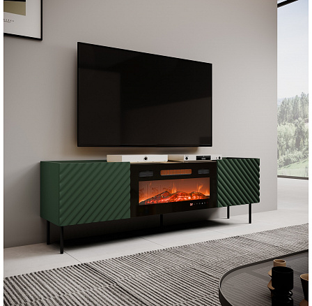 TV komoda ONDA EF s elektrickým krbom, zelená / dub artisan