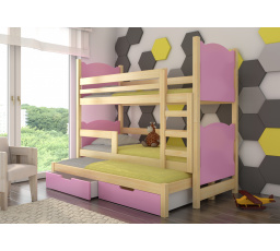 Trojposchodová posteľ s matracom LETICIA Pine+Pink
