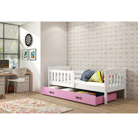 Detská posteľ KUBUS 80x190 cm so zásuvkou, s matracom, Biela/Ružová
