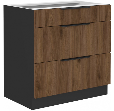 Dolná skrinka MONZA - 80 D 3S BB, Čierna mat/Orech