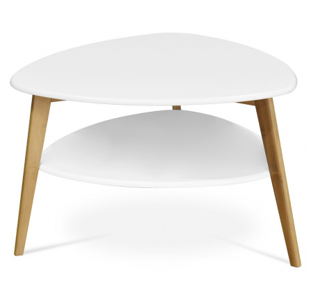 Konferenčný stôl 78x77x50 cm, vrchná doska MDF biela, nohy bambusový prírodný odtieň
