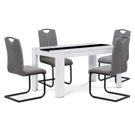 Jedálenský set 1+4, stôl 138x80 cm, biela MDF, stoličky sivá látka, čierny lak