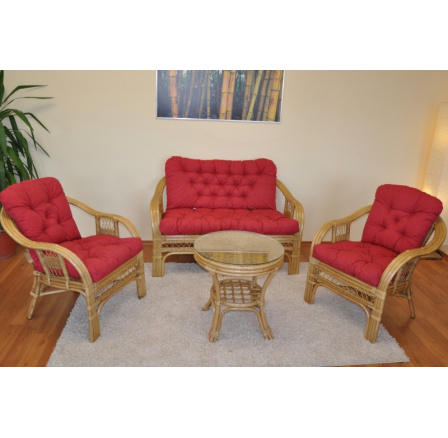 Ratanová sedacia súprava Rio De Janeiro medová bordová čalúnená