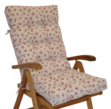 Vankúš pre vysoké záhradné kreslo z teakového dreva - tkanina s motívom ruže