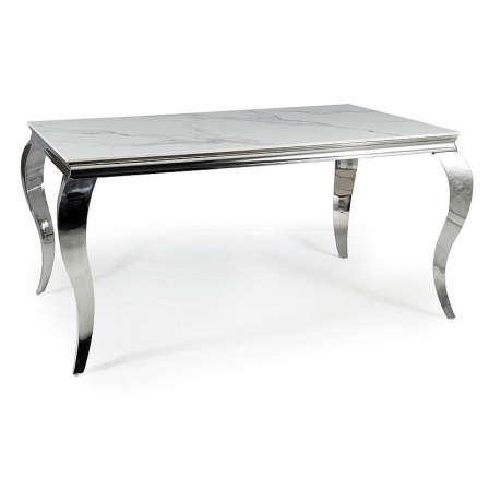 Jedálenský stôl PRINCE CERAMIC, biela Calacatta/chróm