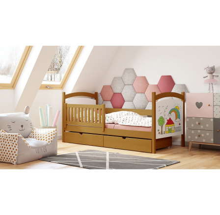 Drevená detská posteľ s tabuľou na vymazávanie za sucha Amely 90x200 Certifikát