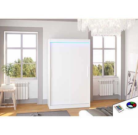 Posuvná skriňa s LED osvetlením COLLIN 120 Biela+Biela