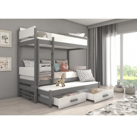 Poschodová posteľ s matracom QUEEN 180x80 Graphite+White