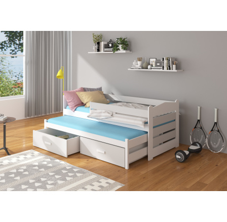 Manželská posteľ so zábradlím TIARRO 180x80 Biela+Sivá