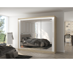 Posuvná skriňa so zrkadlom a LED osvetlením CHESTER 250 Sonoma+Biela