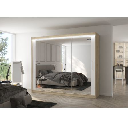 Posuvná skriňa so zrkadlom a LED osvetlením CHESTER 250 Sonoma+Biela