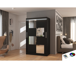 Posuvná skriňa so zrkadlom a LED osvetlením LUGANO 120 Čierna+Čierna