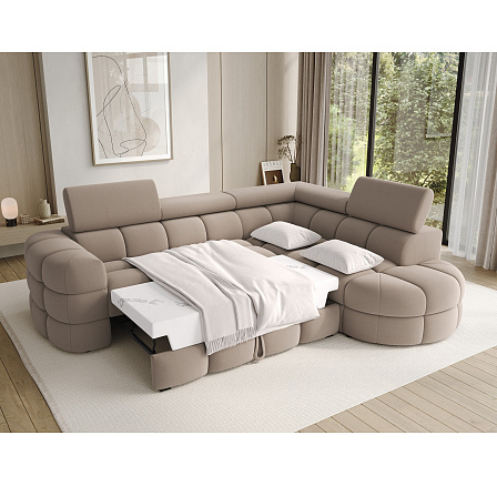 Carmenn corner sofa with sleeping function, storage compartment and adjustable headrests, beige plush, right-hand side Sola 18 205x126 Right 1 Carmenn corner sofa with sleeping function, storage compartment and adjustable headrests, beige plush, right-hand side Sola 18 205x126 Right 1