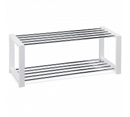 Stojan na topánky, 2 kovové chrómové police, masívne kaučukové drevo, biely matný lak