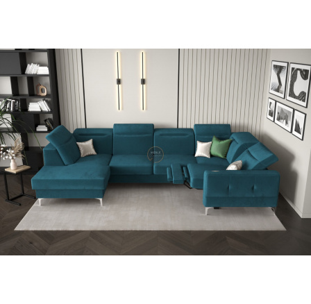 Rohová sedacia súprava MALIBU MAX II s funkciou spania a relaxácie 180x350x182 cm - modrá, Pravá strana Rohová sedacia súprava MALIBU MAX II s funkciou spania a relaxácie 180x350x182 cm - modrá, Pravá strana