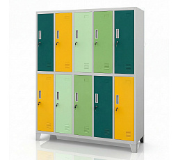 Šatní skriňa BHP 10-dverová šedo-zeleno-žltá: BARTEK 1360 x 1720 x 450 mm
