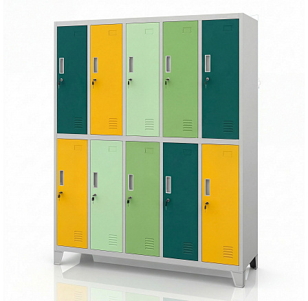 Šatní skriňa BHP 10-dverová šedo-zeleno-žltá: BARTEK 1360 x 1720 x 450 mm Šatní skriňa BHP 10-dverová šedo-zeleno-žltá: BARTEK 1360 x 1720 x 450 mm