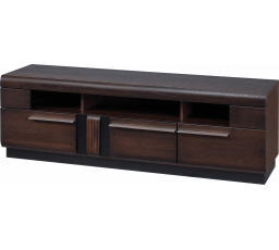 PORTI 25 - TV stolík, 3 dvierka dub čokoláda/elementy čierny lesk - montovaný nábytok (SZ) (K150-Z)